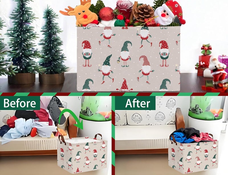 BOOHIT Large Christmas Gifts Empty Baskets Kids Collapsible Holiday Storage Bin with Handle (Dance Gnome) - Image 5